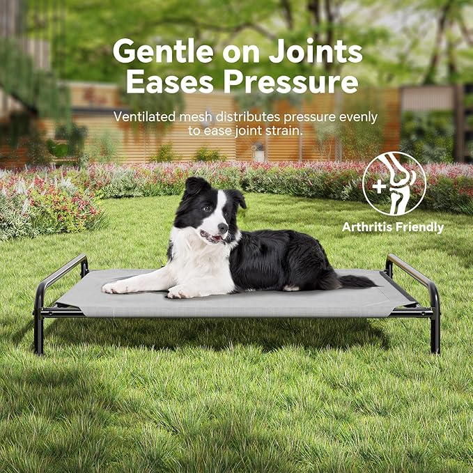 Ekisemio Cooling Breathable Elevated Dog Bed with Metal Frame for Large Dogs, Grey