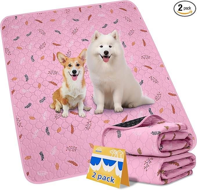 Sunheir Washable Pee Pads for Dogs Extra Large 48" x 60" 2-Pack, Reusable Puppy Pads Pet Training Pads for Dog Playpen Indoor, Waterproof Dog Pee Pads for Puppy Playpen, Whelping Pad - Pink