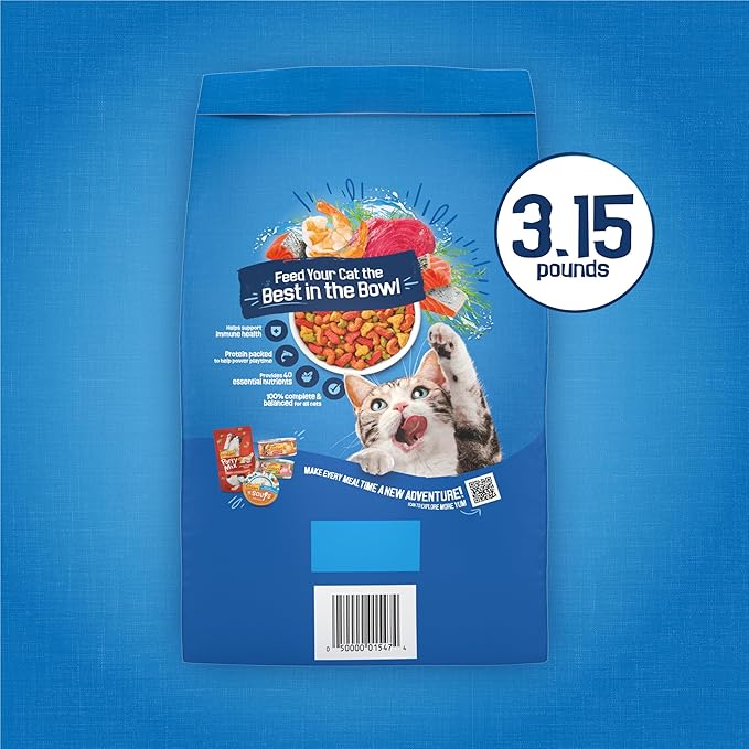 Purina Friskies Dry Cat Food Seafood Sensations With Salmon, Tuna, and Shrimp Flavors - (Pack of 4) 3.15 lb. Bags