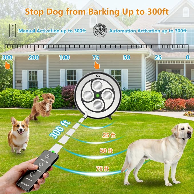 New Anti Barking Device for Dogs, Rechargeable Dog Barking Deterrent up to 75ft with Remote , Variable Ultra Frequency/6 Modes/IP65 Waterproof Dog Silencer Stop Neighbors‘ Dog from Barking (Black)