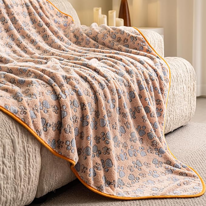 Dog Blanket 2 Pack Soft Flannel Pet Blanket for Dogs & Cats, Cozy Puppy Blanket for Couch Bed Crate, Washable Paw Print Throw 50x60 Inch Grey&Brown