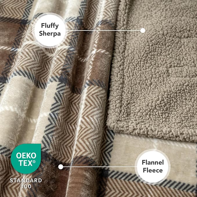 PetAmi Dog Blanket for Small Medium Dogs and Cats, Soft Sherpa Fleece Pet Blanket Throw for Puppies Kittens, Reversible Plush Couch Cover Protector Sofa Bed Crate, Machine Washable, 60x40, Plaid Taupe
