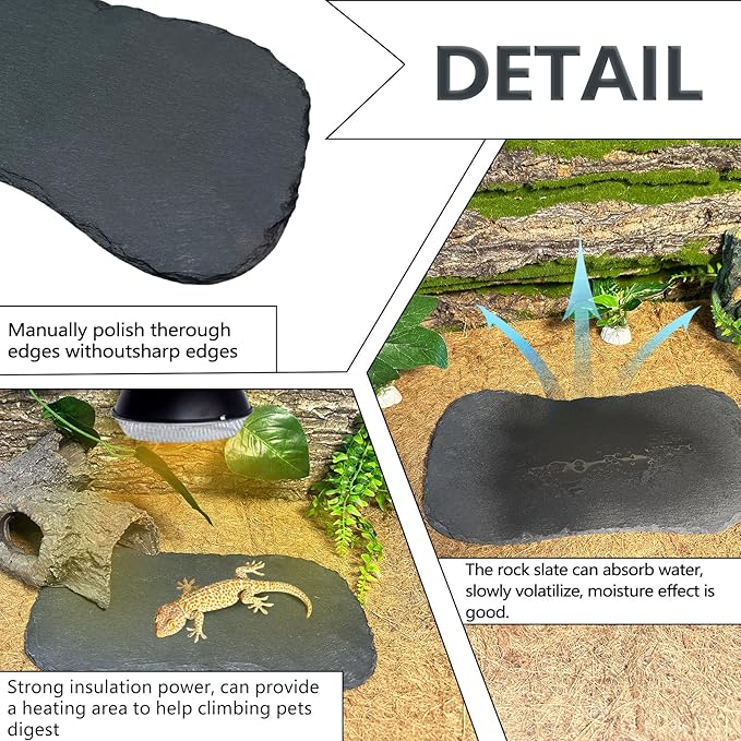 Reptile Basking Platform 11''x5.5'' Turtle Rock Plate Feeding Food Bowl Dish Feed Slate Tortoise Bathing Resting Slab for Lizard Gecko Bearded Dragon Chameleon Snake Frog-2Pcs