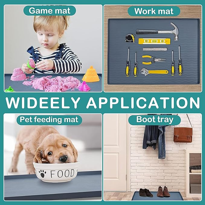 URMONA Waterproof Silicone Under Sink Mat 16'' x 10'' Shelf Liner for Kitchen and Bathroom, Cabinet and Counter Protector, Storage and Organizers, Litter Mat, Pet Cat Puppy Essentials(Green)