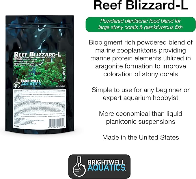 Brightwell Aquatics Reef Blizzard L - Powder Planktonic Food Blend to Feed Large Stony Corals & Planktivorous Fish,400-g