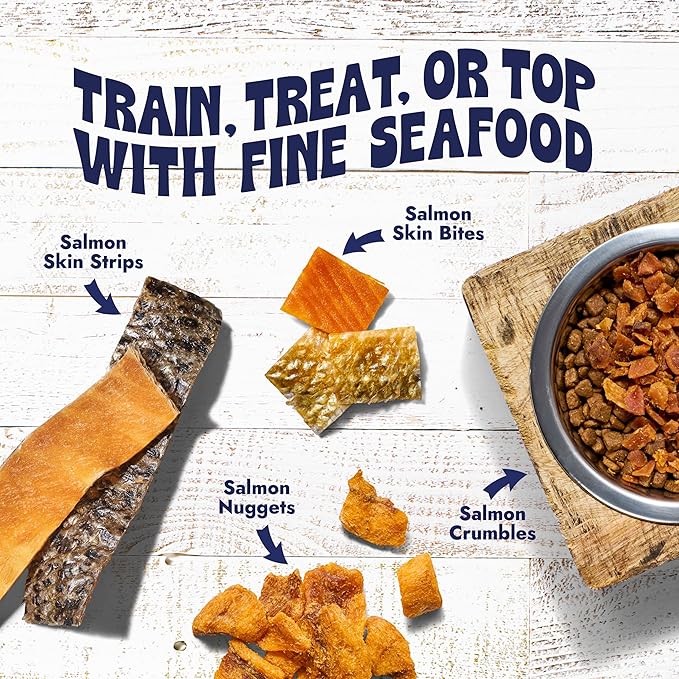 Finfare Freeze Dried Dog Food Toppers, Salmon Crumbles, Protein & Omega-3s, Grain Free Salmon Training Treats and Meal Toppers for Dogs, Crafted in USA, 9oz