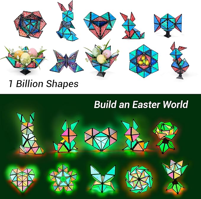 TOSY Magnet Pyramid - 1 Fidget Cube Transforms into 1 Billion Shapes, 243 Rare Earth Magnets, Glowing, Holographic Design, Spinner Accessory, Gift for Christmas Birthday (Set of 1 Stone 1 Glow)