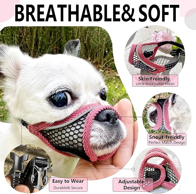 Dog Muzzle for Small Medium Dogs Breathable Adjustable, Chihuahua Shih Tzu Puppy, Soft Air Mesh Muzzle for Grooming Vet Visits, Prevent Biting Fierce Barking (Cherry-red, M)