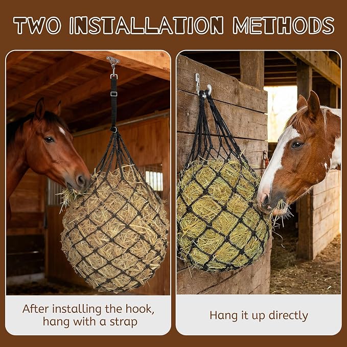 3 Pcs 47" Large Heavy Duty Hay Nets for Horses,Slow Feed Hay Bags for Horses – Hanging Hay Net Feeder with Straps & Hooks for Stall, Fence, Trailer, Goats & Sheep