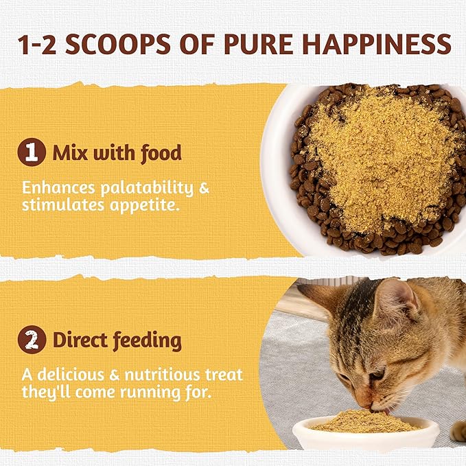 Just Try 4.23 OZ Cat Food Toppers Sprinkles with Freeze Dried Egg Yolk & Beef Liver, High Protein & Iron Support Grain Free High Protein Meal Toppers Dog Treats