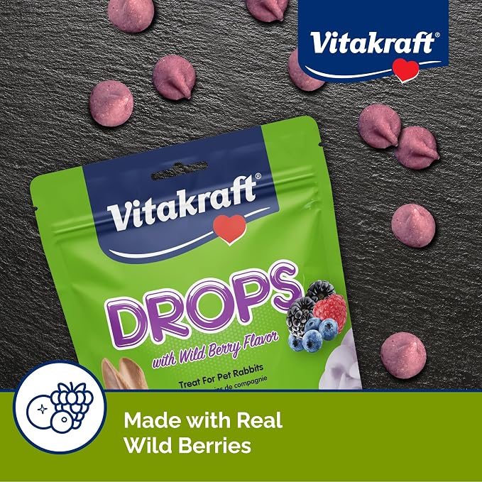 Vitakraft Drops Rabbit Treats with Wildberry Flavor – 5.3 oz Delicious Yogurt-Based Snacks for Rabbits, Guinea pigs, Hamsters, Gerbils, Mice, Rats, Chinchillas, and other Small Animals.