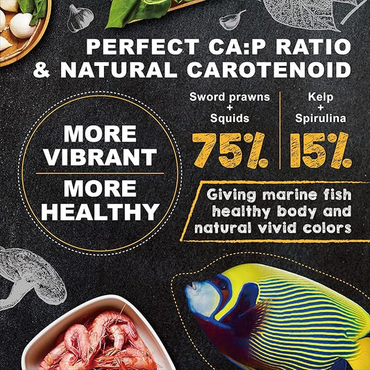 Ultra Fresh Marine Fish Food, 75% Sword Prawns + Squids, Natural Protein, Color Enhancement, for Large Saltwater Fish, Marine Shrimp Patties L 2.12oz