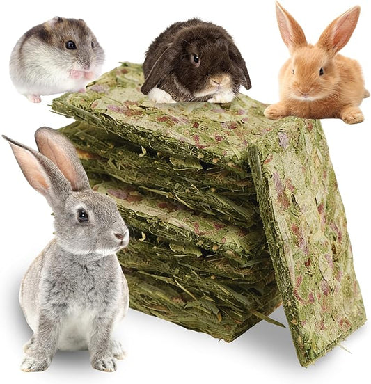 10 Pack Natural Timothy Hay, Bunny Chew Toy, Bunny Crisp Treat, Herbal Flowers Timothy Hay Food for Cleaning Teeth for Rabbit, Guinea Pig, Hamster, Chinchilla Rat, Gerbils, Small Animals