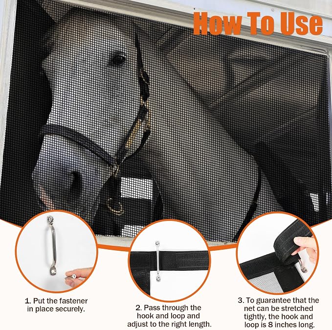 Horse Trailer Window Screen with Hook and Loop, 2 Pack Horse Trailer Accessories to Protect the Horse's Eyes and Ears from Bugs and Debris and Enhances Air Circulation (1) (2 Packs)