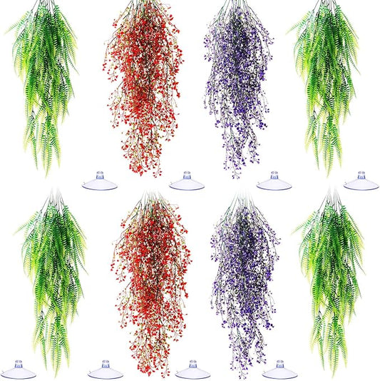 Suncalla Reptile Plants Terrarium Hanging Plants Vines Boston Climbing Terrarium Plant with Suction Cup for Bearded Dragons Lizards Crested Gecko Snake Crab Tank(Tri Color Series,3 Colors)