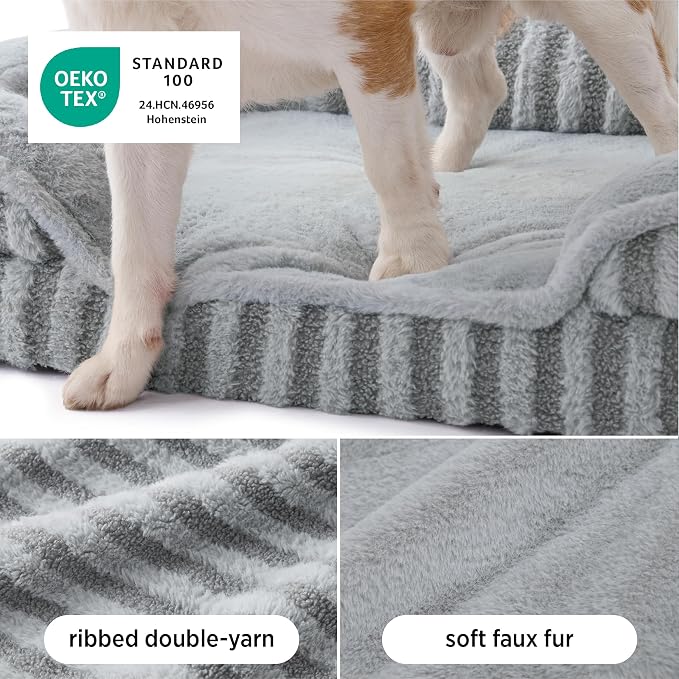 LE SURE Cute L-Plus Dog Beds, Orthopedic Waterproof Large Pet Bed with Sides, High Back Non-Slip Bottom and Egg-Crate Foam Dog Couch Sofa with Washable Removable Cover, Grey