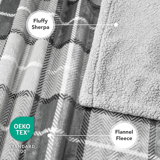 PetAmi Dog Blanket for Medium Large Dogs and Pets, Soft Sherpa Fleece Pet Blanket for Cats Puppies, Reversible Plush Couch Cover Protector Sofa Bed Car Seat, Machine Washable, 80x60, Plaid Light Gray