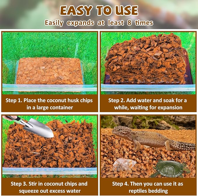 Legigo 2 Pack Coconut Chip Substrate for Reptiles, Natural Coco Husk Chip Reptiles Bedding, Compressed Coconut Chip Substrate for Snake, Tortoise, Ball Python, Gecko, Lizard Terrarium Tanks