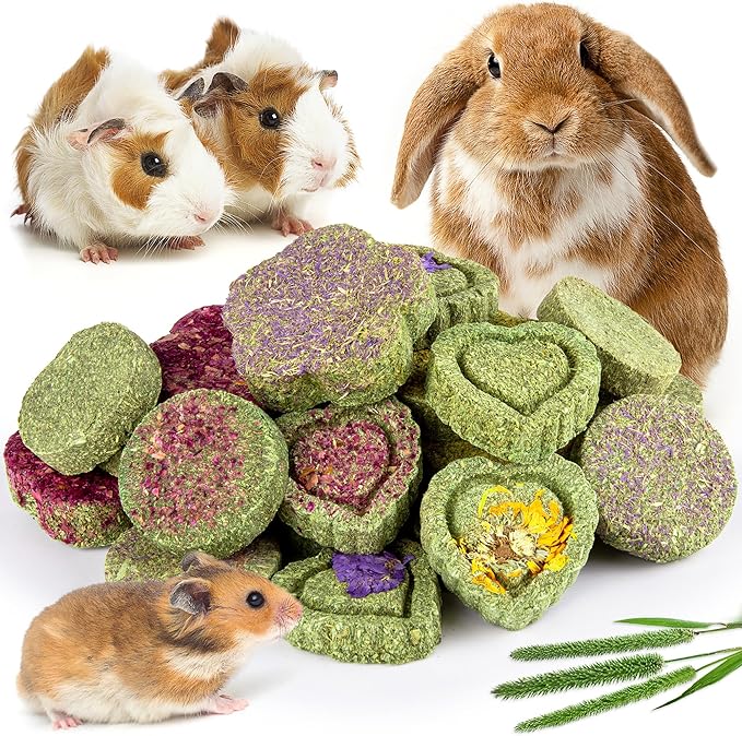 Sofier 20Pcs Timothy Hay Treats - Natural Chews for Teeth - Handmade Rabbit, Chinchilla, Gerbil, Rat, Hamster Toys - Bunny & Guinea Pig
