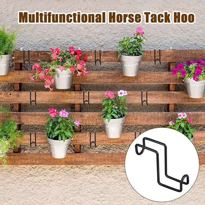 Dunzy 2 Pcs 4 Inch Tack Hook Heavy Duty Horse Halter Rack Over Rail Bridle Hooks Metal Horse Water Bucket Hangers Horses Stall Accessories for Hanging Horses Bridles Saddle Fence Door Holder(Black)