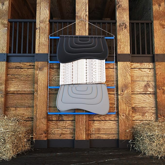 Blanket Rack 33" (Blue). Suitable for Horse Blankets, Saddle Blankets, Pads & Towels. Extra Wide for Western Saddle Blankets and Horse Blankets.