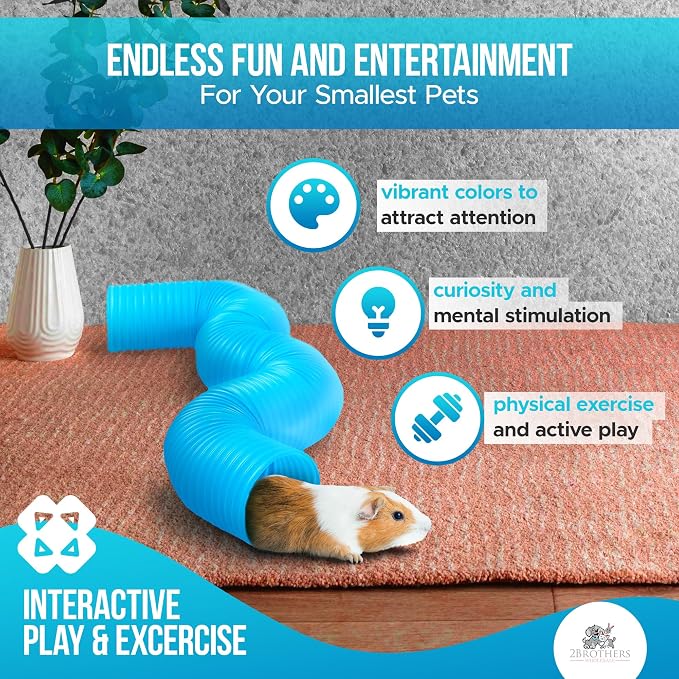 Guinea Pig Tunnels and Hamster Tubes - Fun Ferret Tunnels - Ideal Rat Cage Accessories - Collapsible Guinea Pig Toys for Boredom Relief - Blue