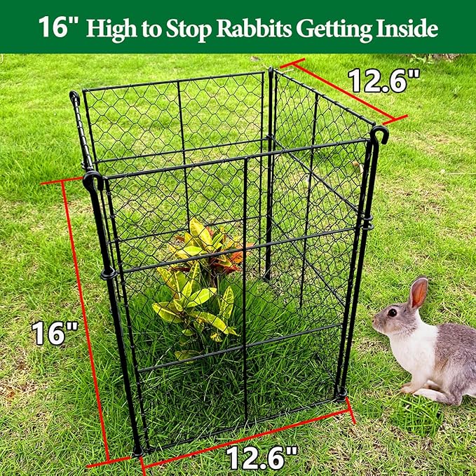 4 Pack Plant Protectors from Animals, 16Pcs DIY Plant Cages 12.6"x12.6"x16", Chicken Wire Garden Animal Barrier, Keep Rabbits & Chipmunks Out for Vegetables, Shrubs & New Plants