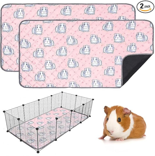 2 pcs Guinea Pig Cage Liners - Washable Guinea Pig Pee Pads, Waterproof Reusable & Anti Slip Guinea Pig Bedding Fast and Super Absorbent Pee Pad for Small Animals Rabbit Hamster Rat (2)