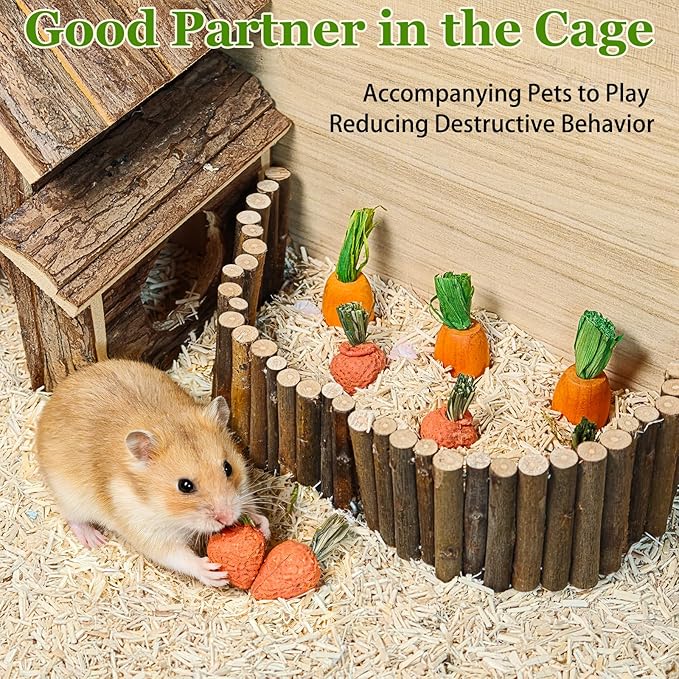 Hamiledyi Hamster Chew Toys Rabbit Chew Toys for Teeth Guinea Pig Treats Enrichment Habitat Decor for Bunny Chinchilla Gerbil Rat (13 Pcs)