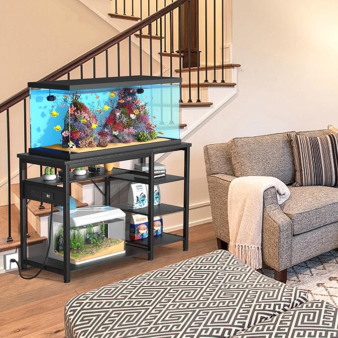 GRLEAF 20-40 Gallon Aquarium Stand: 800LB Capacity, Built-In Power Outlets, 3-Tier Shelves for Fish Tank Accessories Storage, Heavy-Duty Steel/Wood Hybrid for Fish & Reptile Tanks | Excludes Tank