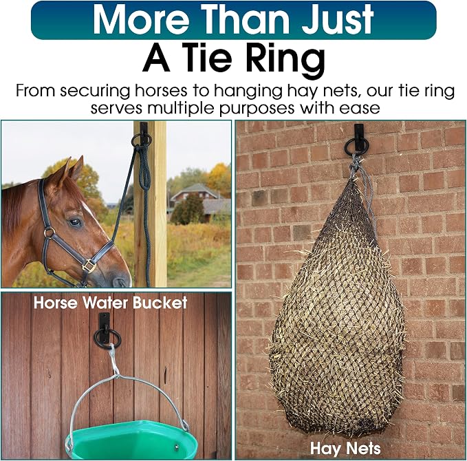 Horse Tie Ring - 2-3/8" inches Heavy-Duty Solid Steel Cross Tie Ring for Horses, Multi-Purpose Tie Down Horse Barn Supplies, Made in USA.