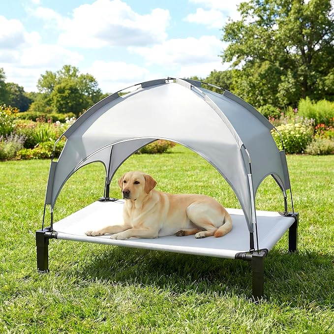 Heeyoo Elevated Dog Bed with Removable Canopy, Portable Dog Cot with Sun Protection Shade Tent, Raised Pet Cooling Cot Bed for Dogs, 51in