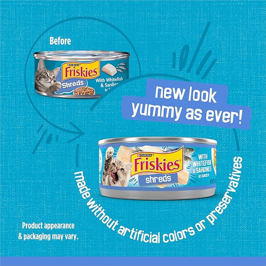 Friskies Purina Shreds with Whitefish and Sardines in Sauce Wet Cat Food - (Pack of 48) 5.5 oz. Cans