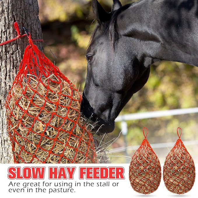 Nuenen 4 Pcs Hay Bags for Horses Goat 40 Inch Oxford Slow Feeder Hay Nets Bag for Horses Sheep Hanging Feeding Supplies Trailer Stable(Red)