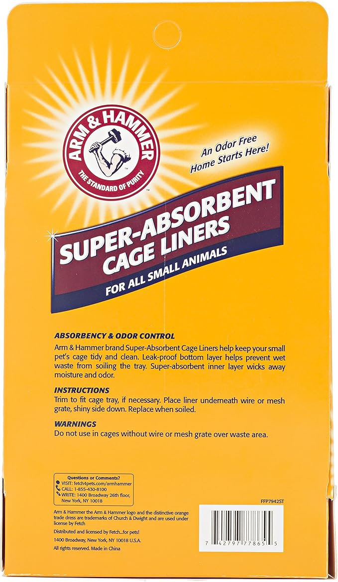Arm & Hammer Super Absorbent Cage Liners for Guinea Pigs, Hamsters, Rabbits & Small Animals, Odor Control Cage Tray Liners for Wire or Mesh Grate Cages, Trim to Fit, 7 Count (Pack of 2)