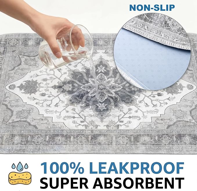 4PACK Washable Guinea Pig Pee Pads,Absorbent Reusable Guinea Pig Cage Liners,Waterproof,Leak-Proof & Non-Slip Potty Pads for Small Animals Rabbit Hamster Rat.(Gray Floral,24"x48")