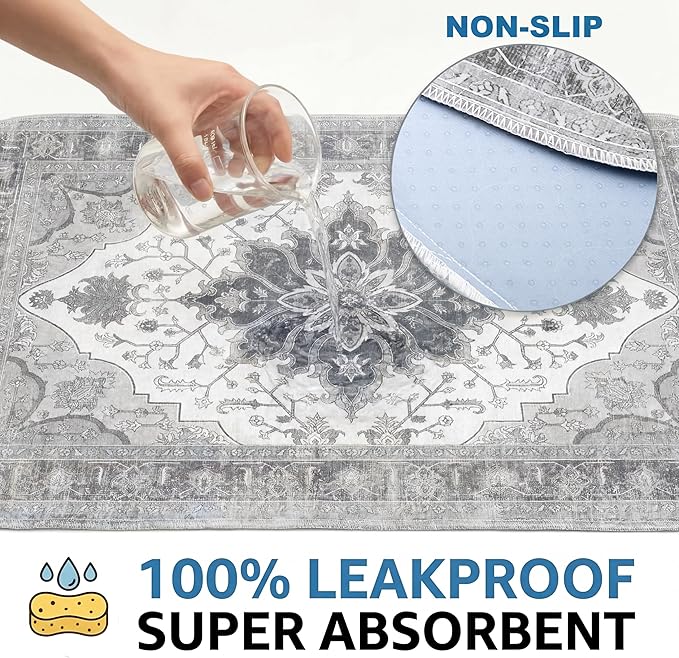 Washable Pee Pads for Dogs,Great Urine Absorbent Reusable Puppy Training Pads,Waterproof,Leak-Proof & Non-Slip Potty Pads for Whelping,Crate，Playpen，Bed.(Gray Floral, 24" x36" )