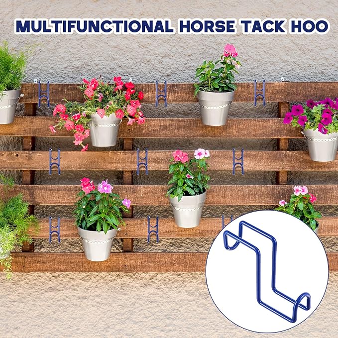 Dunzy 2 Pcs 4 Inch Tack Hook Heavy Duty Horse Halter Rack Over Rail Bridle Hooks Metal Horse Water Bucket Hangers Horses Stall Accessories for Hanging Horses Bridles Saddle Fence Door Holder(Blue)