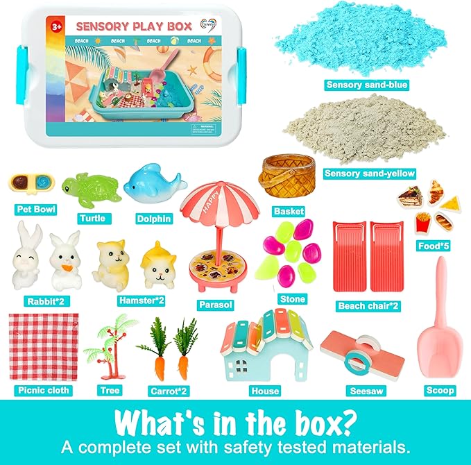 Carolart Pet Sensory Bin,Hamster and Rabbit Habitat,Animal Sensory Sand Kit for Boys and Girls, Pet Sensory Toys,Summer Beach Toys, Sandbox Play Set for Toddler Ages 3 4 5 6 7 8