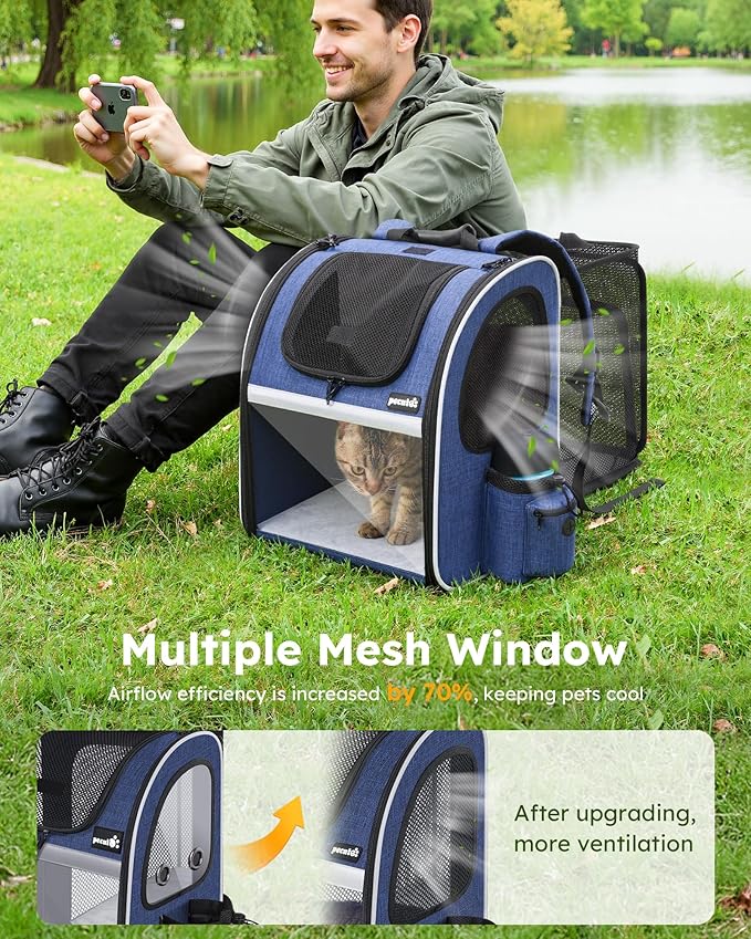 Pecute Pet Carrier Backpack, Cat Backpack Carrier, Expandable with Breathable Mesh for Small Dogs Cats Puppies, Dog Backpack Carrier for Hiking Travel Camping Outdoor, Hold Pets Up to 17 Lbs