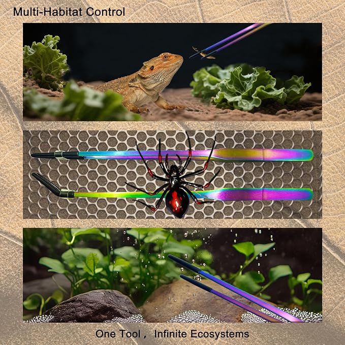 2 PCS Long 10.6" Stainless Steel Reptile Feeding Tongs with Rubber Tip, Straight & Curved Tweezers for Aquariums & Crafts, Feeder Tools for Bearded Dragon, Lizards Snake, Terrarium Supplies (Colorful)