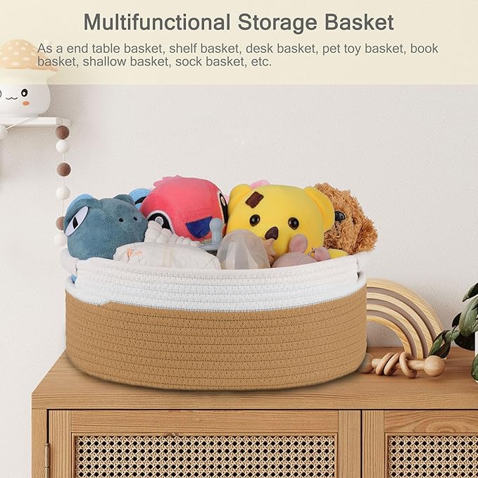 Small Woven Basket with Gift Bags and Ribbons, Empty Baby Gift Baskets for Kids Women Men, Shelf Storage, Small Cat Dog Pet Toy Boxes, 13”x 9”x 5.5”, Camel