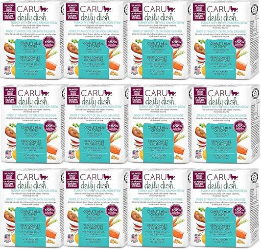 Caru - Daily Dish Turkey & Wild Salmon Stew - For Dogs - Supports Overall Pet Health - Wet Dog Food/Meal Topper -Human Grade Ingredients -Grain, Corn & Soy Free -Non-GMO -Made in USA -12oz -Case of 12