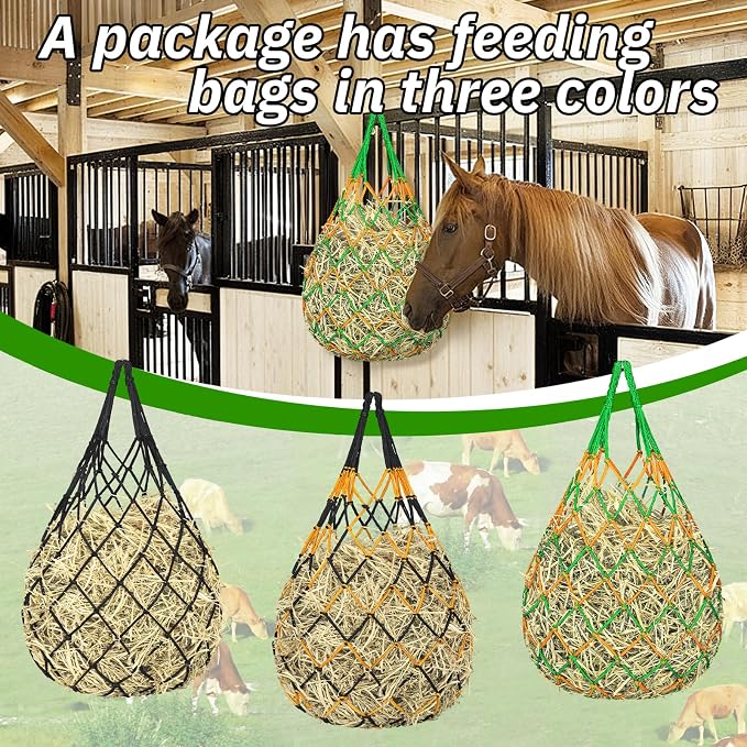 YedsIntu 3 Pcs Hay Bags for Horses, Hay Nets for Horses Goat Sheep,Goat Hay Feeder for Slower Feeding,Strong Load-Bearing Hay Bag Hanging for Horse Stable Trailer