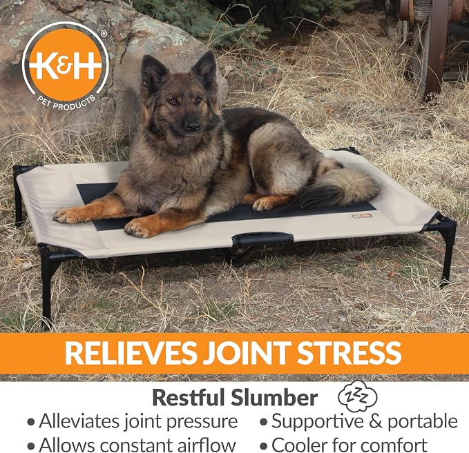 K&H Outdoor Elevated Dog Bed - Cooling Raised Dog Bed for Large & Extra-Large Pets, Breathable Mesh Center Hammock Design, Indoor/Outdoor Washable Cover, Portable Metal Frame, Taupe, XL 50x32in