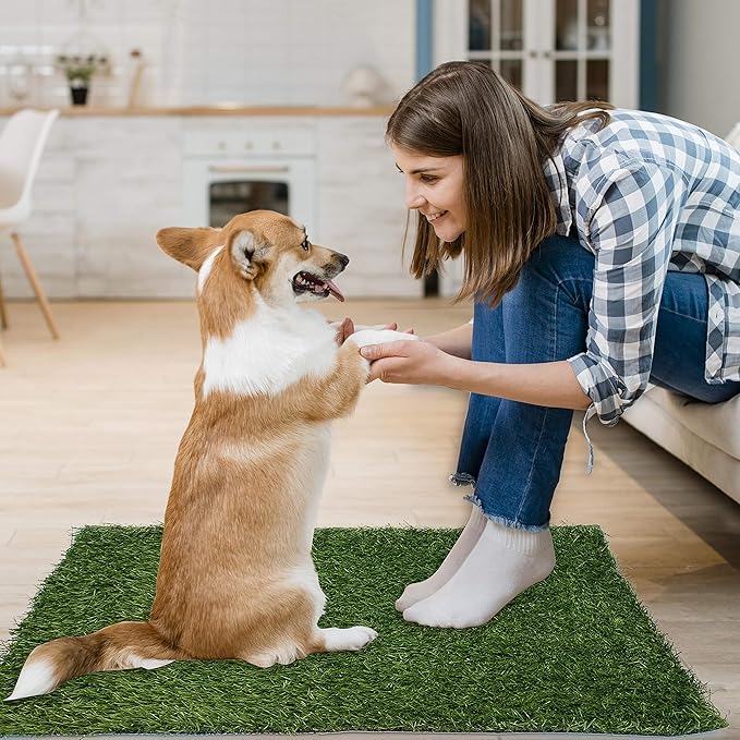 Artificial Dog Grass Pee Pad 23"x23" 2 Pack, Washable Indoor Potty Training Replacement Turf for Puppy, Reusable Realistic Fake Grass for Dogs, Grass Patch for Dogs Potty
