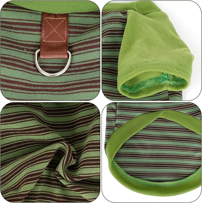 Pistha Dog Tshirt Striped Shirts for Dogs Clothes Stretchy Puppy T-Shirts with Metal Buckle for Small Medium Dog Boys Girls (Green, Small)