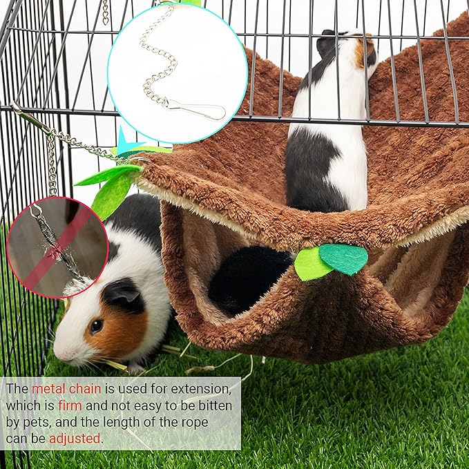 Small Animal Hammock - Hanging Hammock & Tunnel Hideout for Guinea Pig Hamster Parrot Rat Chinchilla - Warm Swing Plush Cage Bed Washable Pet Hammock with 5.9" Chian