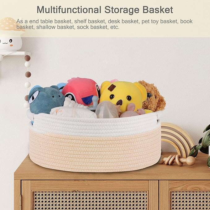 Small Woven Basket with Gift Bags and Ribbons, Empty Baby Gift Baskets for Kids Women Men, Shelf Storage, Small Cat Dog Pet Toy Boxes, 13”x 9”x 5.5”, Beige