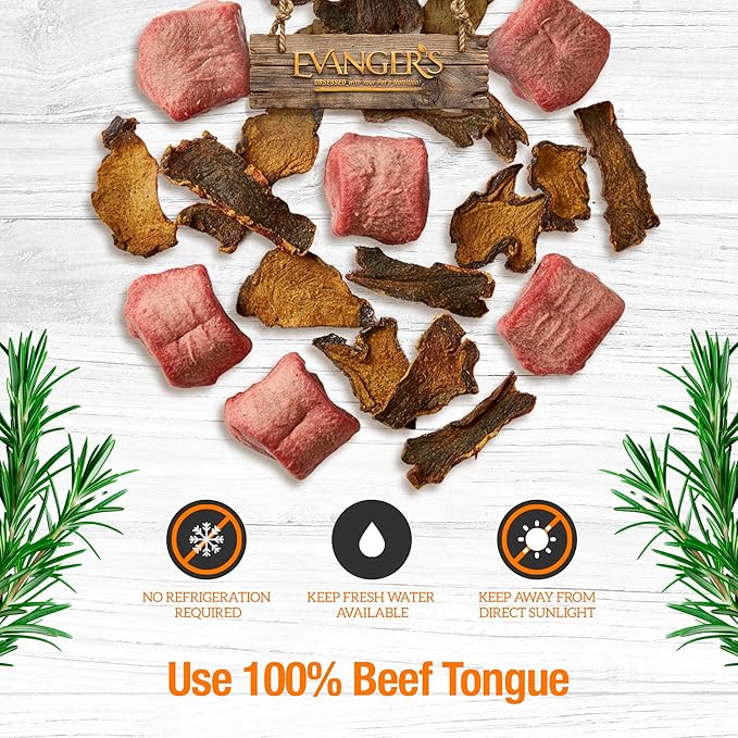 Evanger's Nothing But Natural Gently Dried Beef Tongue Treats for Dogs & Cats – 4.6 oz – Single-Ingredient, Grain-Free, Protein Snack – Supports Digestive & Coat Health